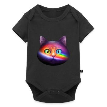Les chats de l’univers arc-en-ciel font face avec des yeux verts - Body à manches courtes Premium Bébé - noir - Devant