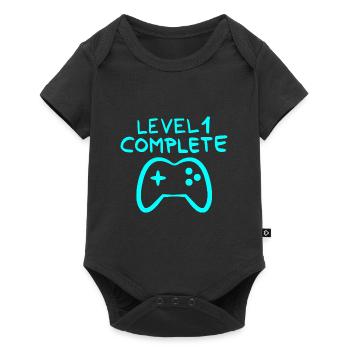 Level 1 complete 1 Geburtstag Spielkonsole - Baby Premium Kurzarmbody - Schwarz - Vorne