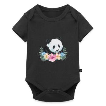 Panda Bear Gift Flowers Panda - Baby Premium short-sleeve bodysuit - black - Front