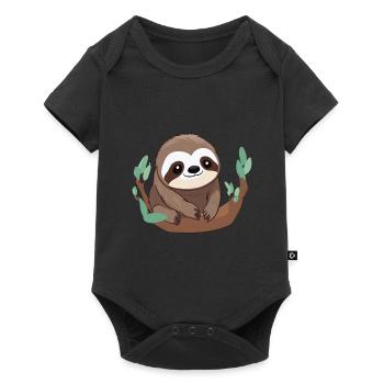Süßes Faultier Geschenk - Baby Premium Kurzarmbody - Schwarz - Vorne