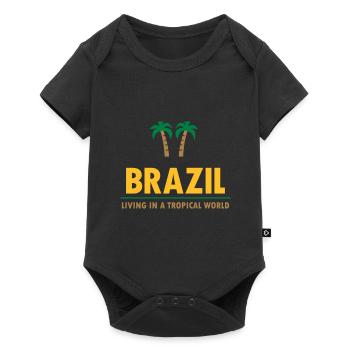 Brésil, vivant dans un monde tropical (ligne, palmiers) - Body à manches courtes Premium Bébé - noir - Devant