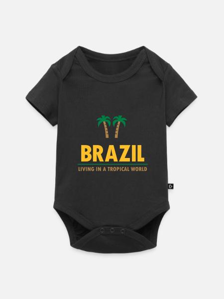 Brésil, vivant dans un monde tropical (ligne, palmiers) - Body à manches courtes Premium Bébé - noir