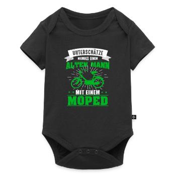 Maxi Moped Alter Mann Oldtimer Mopedfahrer - Baby Premium Kurzarmbody - Schwarz - Vorne