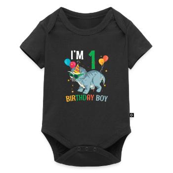 Je suis 1 anniversaire garçon tricératops 1 an 1er - Body à manches courtes Premium Bébé - noir - Devant