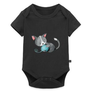Chat pelote de laine cadeau ludique chaton mignon - Body à manches courtes Premium Bébé - noir - Devant