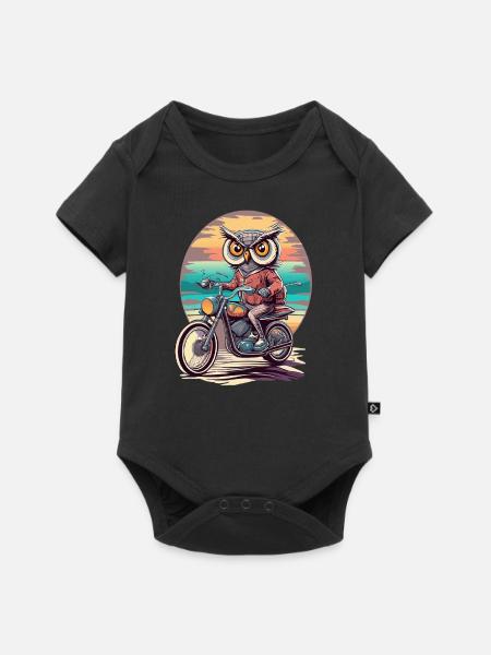 Retro Style Sunset Motorcycle Ride with a Wise Owl - Baby Premium short-sleeve bodysuit - black