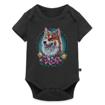 Norwegian Elkhound with Tulips and Flowers - Baby Premium short-sleeve bodysuit - black - Front