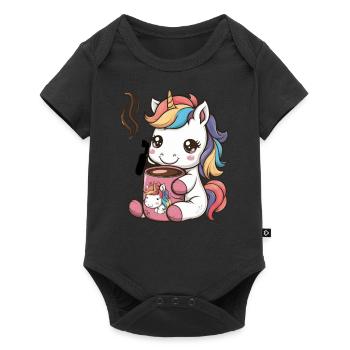 Licorne kawaii buvant du cacao - Body à manches courtes Premium Bébé - noir - Devant