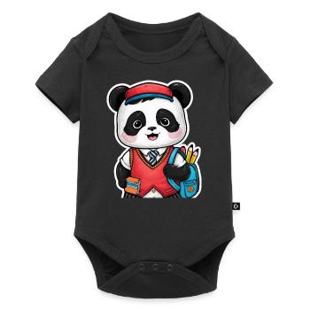 Kawaii panda wearing traditional school uniform - Baby Premium short-sleeve bodysuit - black - Front