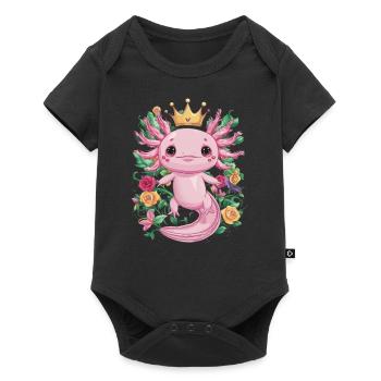 Royal Kawaii Axolotl with Crown and Roses - Baby Premium short-sleeve bodysuit - black - Front