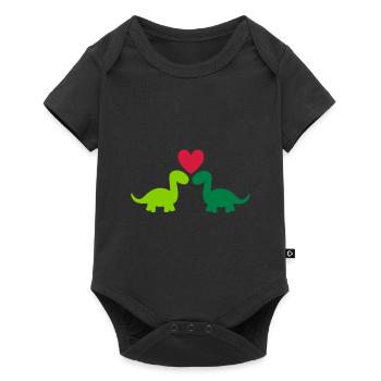 Zwei Brontosaurier und ein Herz - Baby Premium Kurzarmbody - Schwarz - Vorne