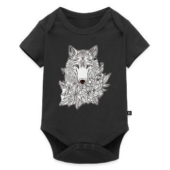Wolf dog flowers - Baby Premium short-sleeve bodysuit - black - Front