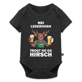 Lederhose Hirsch Tracht Bayrisch Trachten Ersatz - Baby Premium Kurzarmbody - Schwarz - Vorne