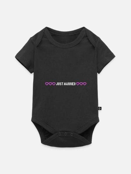 Just Married Hochzeit herzchen - Baby Premium Kurzarmbody - Schwarz