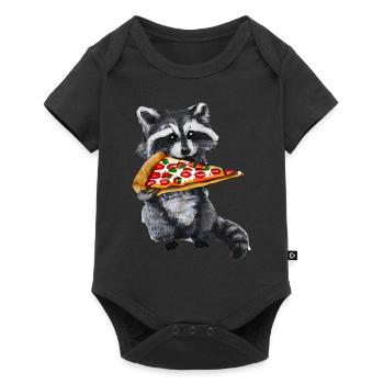 Pizza-loving raccoon - Baby Premium short-sleeve bodysuit - black - Front