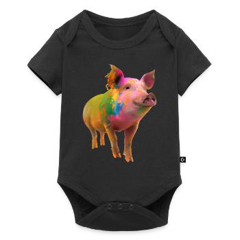 Farbenfrohes Schwein - Baby Premium Kurzarmbody - Schwarz - Vorne