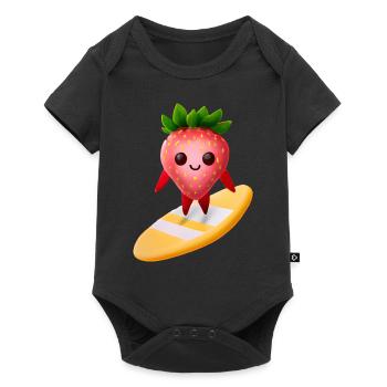 Erdbeere auf Surfboard - Baby Premium Kurzarmbody - Schwarz - Vorne