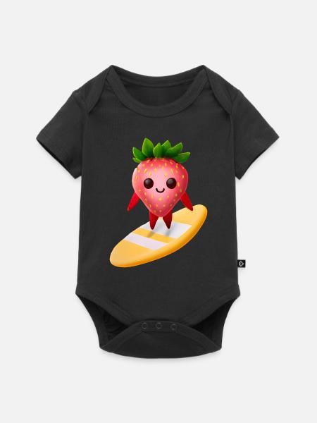 Erdbeere auf Surfboard - Baby Premium Kurzarmbody - Schwarz
