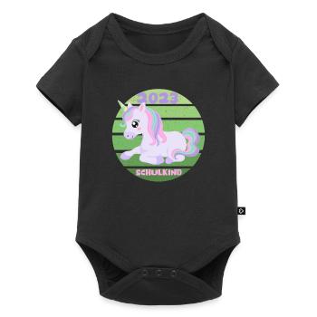 Schulkind 2023 Einhorn Einschulung Erstklässlerin - Baby Premium Kurzarmbody - Schwarz - Vorne