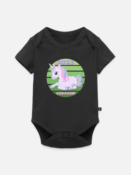 Schulkind 2023 Einhorn Einschulung Erstklässlerin - Baby Premium Kurzarmbody - Schwarz
