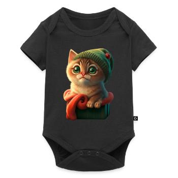 Chaton confortable avec chapeau tricoté dans une boîte - Body à manches courtes Premium Bébé - noir - Devant