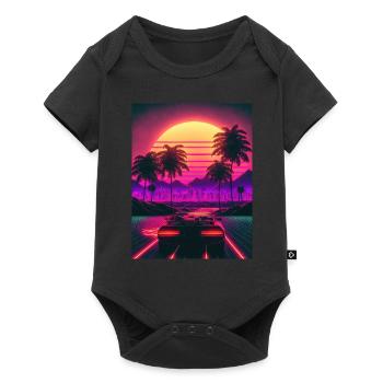Retro Ride: Auf den Synthwave-Wellen der Sonne - Baby Premium Kurzarmbody - Schwarz - Vorne