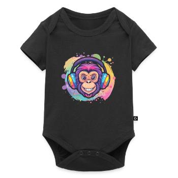 Singe Avec Casque Décoration Femme Cadeau Homme - Body à manches courtes Premium Bébé - noir - Devant
