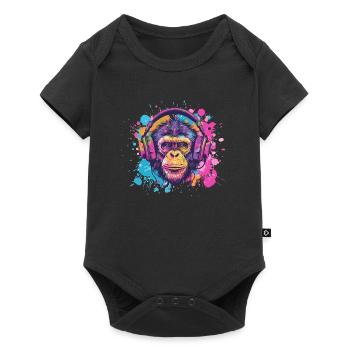 Singe Avec Casque Décoration Femme Cadeau Homme - Body à manches courtes Premium Bébé - noir - Devant