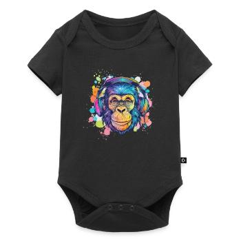 Singe Avec Casque Décoration Femme Cadeau Homme - Body à manches courtes Premium Bébé - noir - Devant