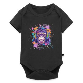 Singe Avec Casque Décoration Femme Cadeau Homme - Body à manches courtes Premium Bébé - noir - Devant