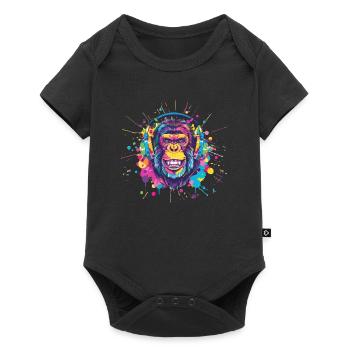 Singe Avec Casque Décoration Femme Cadeau Homme - Body à manches courtes Premium Bébé - noir - Devant