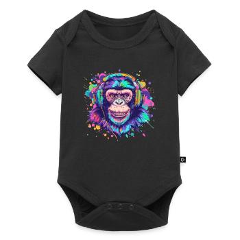 Singe Avec Casque Décoration Femme Cadeau Homme - Body à manches courtes Premium Bébé - noir - Devant