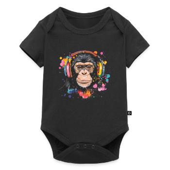 Singe Avec Casque Décoration Femme Cadeau Homme - Body à manches courtes Premium Bébé - noir - Devant