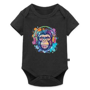 Singe Avec Casque Décoration Femme Cadeau Homme - Body à manches courtes Premium Bébé - noir - Devant