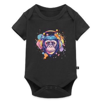Singe Avec Casque Décoration Femme Cadeau Homme - Body à manches courtes Premium Bébé - noir - Devant
