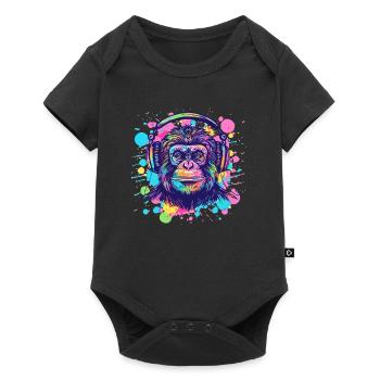 Singe avec casque Décoration femme Cadeau pour homme - Body à manches courtes Premium Bébé - noir - Devant