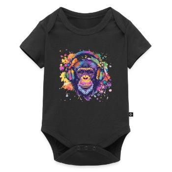 Singe avec casque Décoration femme Cadeau pour homme - Body à manches courtes Premium Bébé - noir - Devant