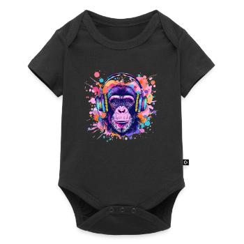 Singe Avec Casque Décoration Femme Cadeau Homme - Body à manches courtes Premium Bébé - noir - Devant
