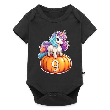 Licorne Citrouille Automne 9 – neuvième anniversaire - Body à manches courtes Premium Bébé - noir - Devant