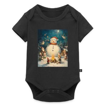 Bonhomme de neige feu de camp Noël Femmes Hommes - Body à manches courtes Premium Bébé - noir - Devant