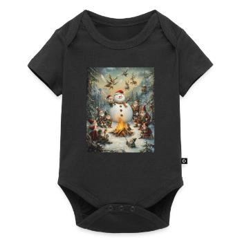 Bonhomme de neige feu de camp Noël Femmes Hommes - Body à manches courtes Premium Bébé - noir - Devant