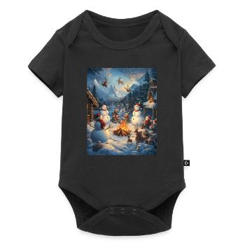 Bonhomme de neige feu de camp Noël Femmes Hommes - Body à manches courtes Premium Bébé - noir - Devant