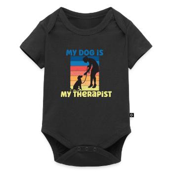 Hund Besitzer Geschenk - mein Hund ist mein Therapeut - Baby Premium Kurzarmbody - Schwarz - Vorne