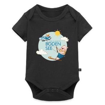Wasserski Schwein "Life is great @Bodensee" - Baby Premium Kurzarmbody - Schwarz - Vorne