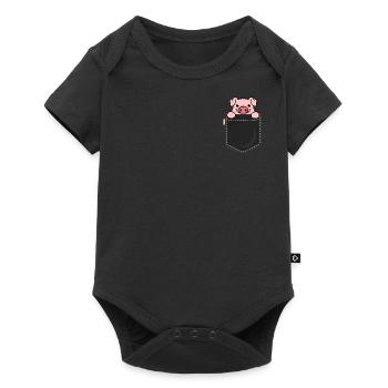 Cute pig in breast pocket piggy gift - Baby Premium short-sleeve bodysuit - black - Front