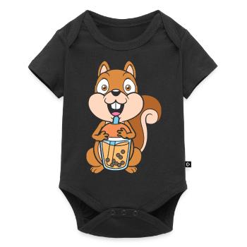 Bubble Tea Eichhörnchen - Baby Premium Kurzarmbody - Schwarz - Vorne
