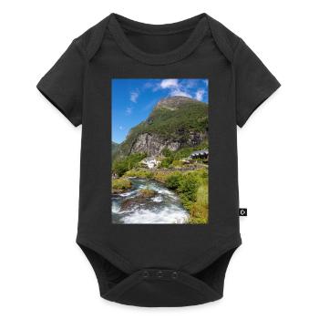 Geiranger panorama view from Storseterfossen - Baby Premium short-sleeve bodysuit - black - Front