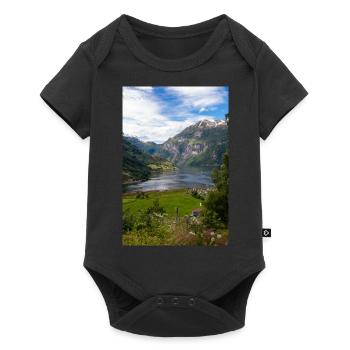 Geiranger panorama view at Geirangerfjorden - Baby Premium short-sleeve bodysuit - black - Front