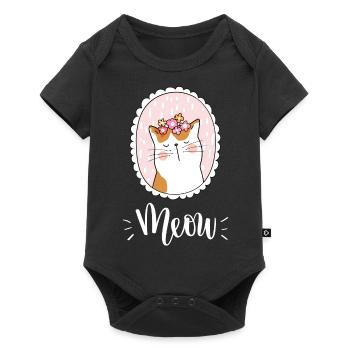 Chat mignon Kawaii drôle avec des fleurs disant miaulement - Body à manches courtes Premium Bébé - noir - Devant