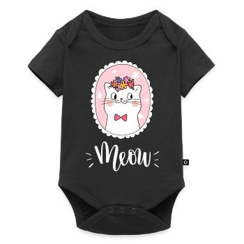 Chat mignon Kawaii drôle avec des fleurs disant miaulement - Body à manches courtes Premium Bébé - noir - Devant